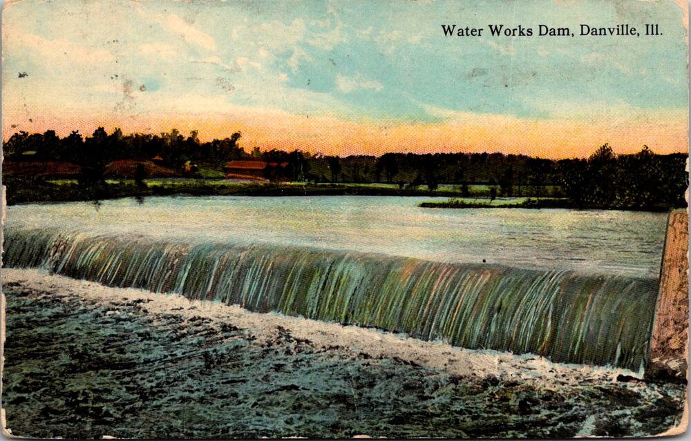 Water Works Dam in Danville IL 1913 Vintage Postcard SP6-18